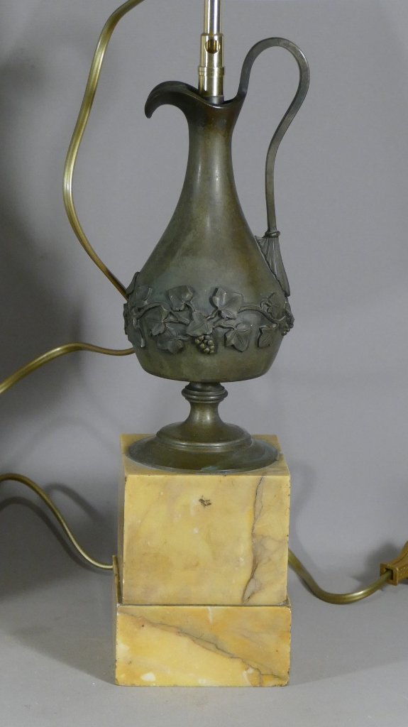 Paire De Lampes Charles X, Aiguières En Bronze Et Socle Marbre Sienne, XIX ème-photo-2