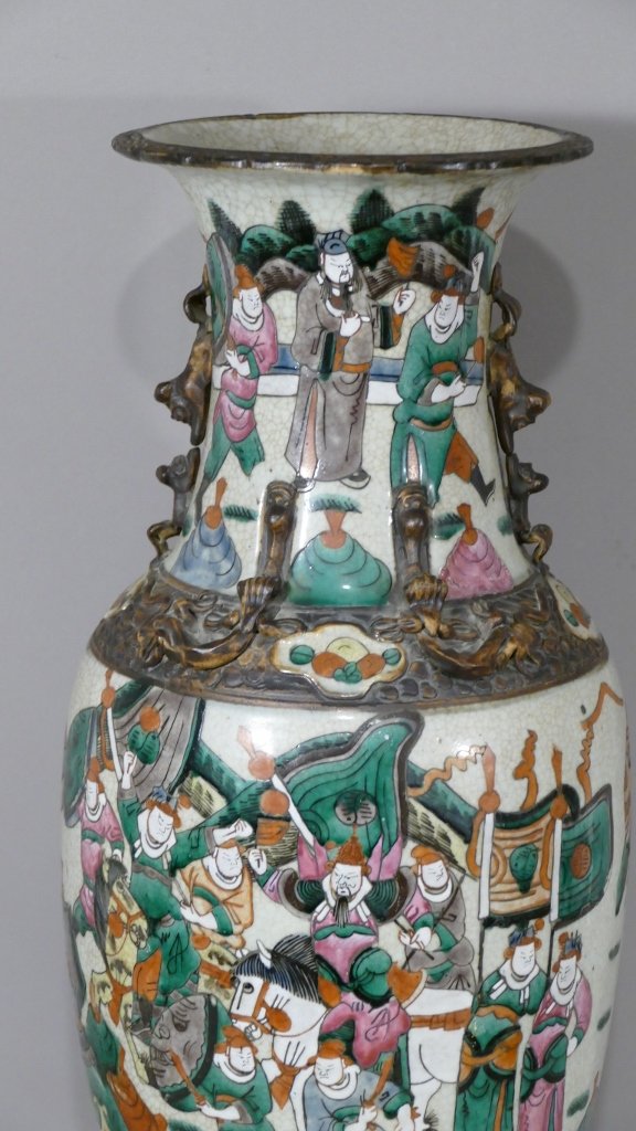 Chine, Nankin, Grand Vase En Céramique Craquelée Et émaillée De Personnages, époque XIX ème -photo-2