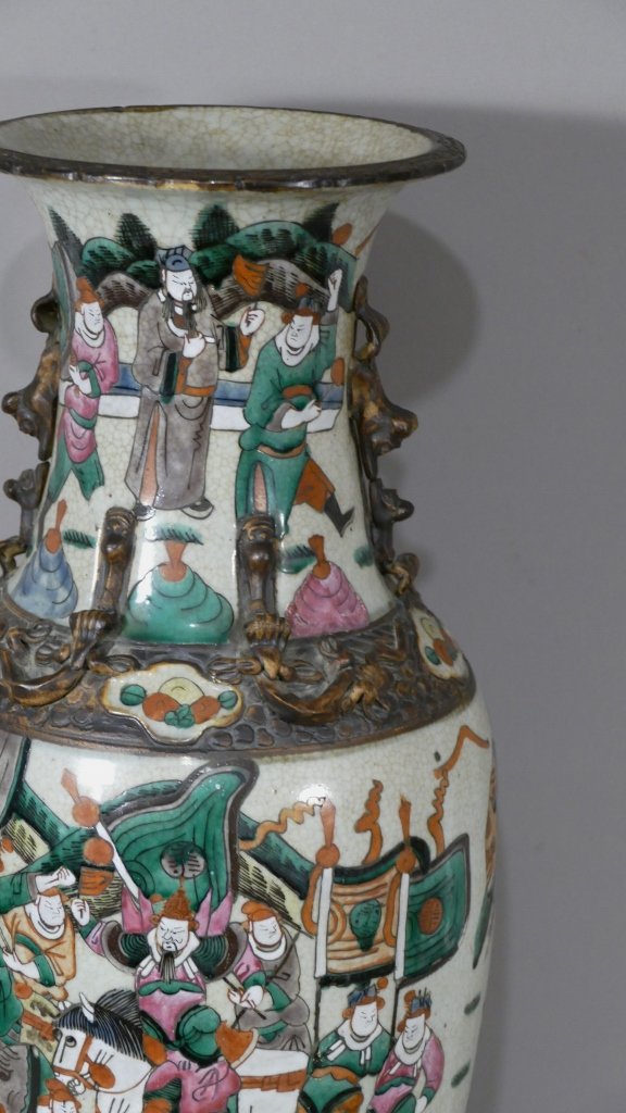 Chine, Nankin, Grand Vase En Céramique Craquelée Et émaillée De Personnages, époque XIX ème -photo-4