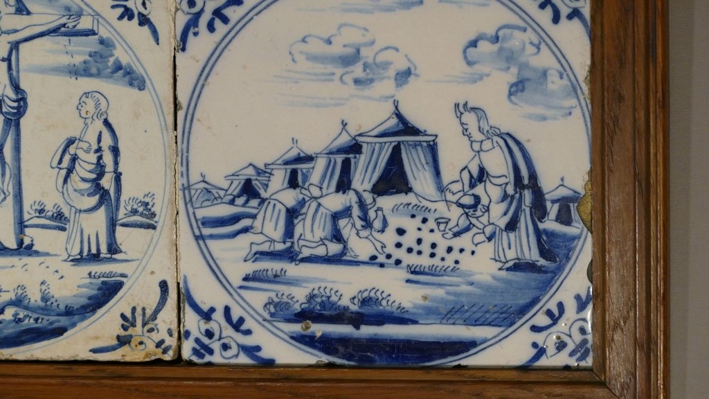Delft XVIII ème Triptyque Religieux En Carreaux De Céramique Bleu et Blanc-photo-4