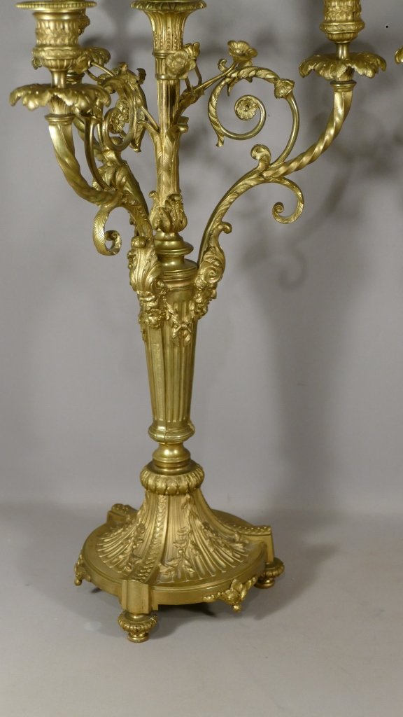 Paire De Chandeliers Candélabres Style Louis XVI En Bronze Doré, époque Napoléon III-photo-3