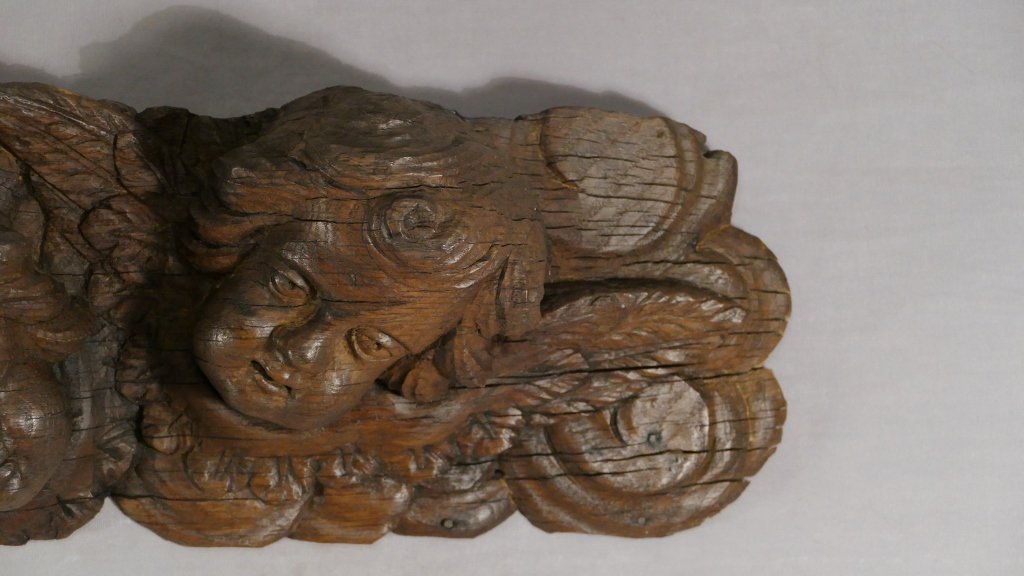 Sculpture Les Angelots, Carved Oak Wood, XVIIth Century-photo-4