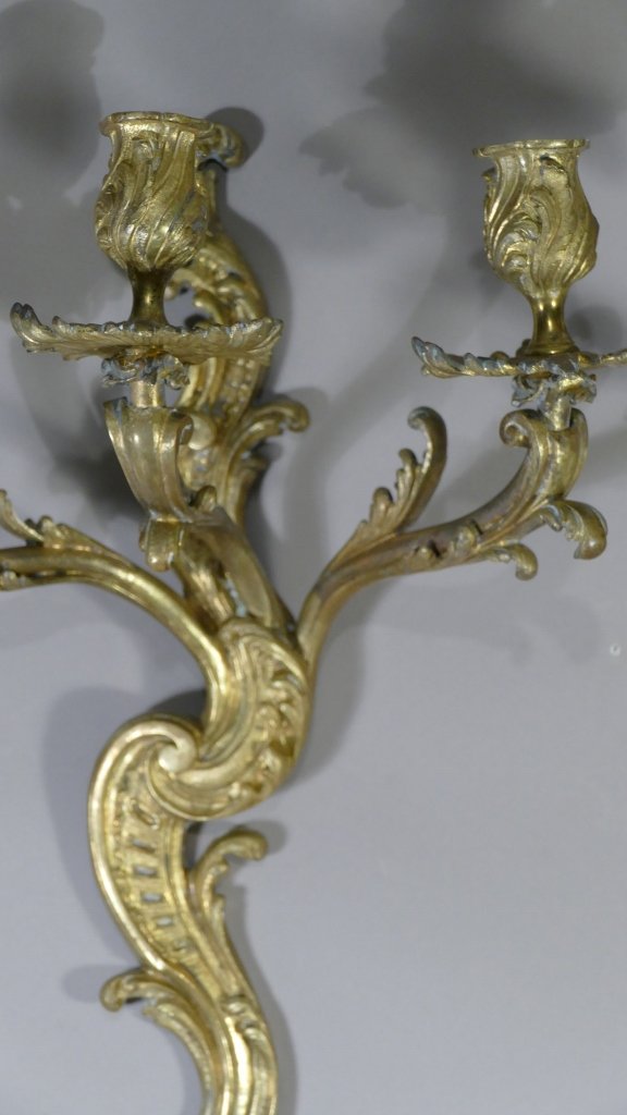 Pair Of Large Louis XV Sconces In Gilt Bronze With 3 Lights, XIXth Century-photo-3