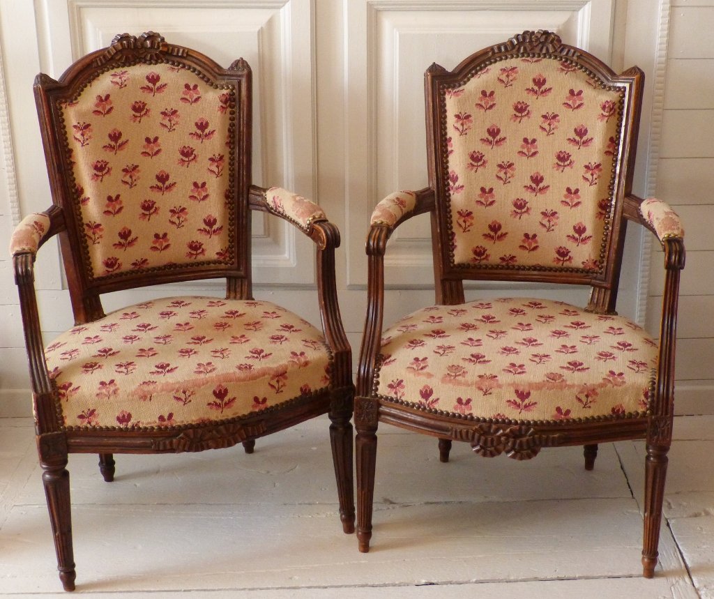 Pair Of Armchairs Cabriolets XVIII, Louis XVI Stamped Julienne D.