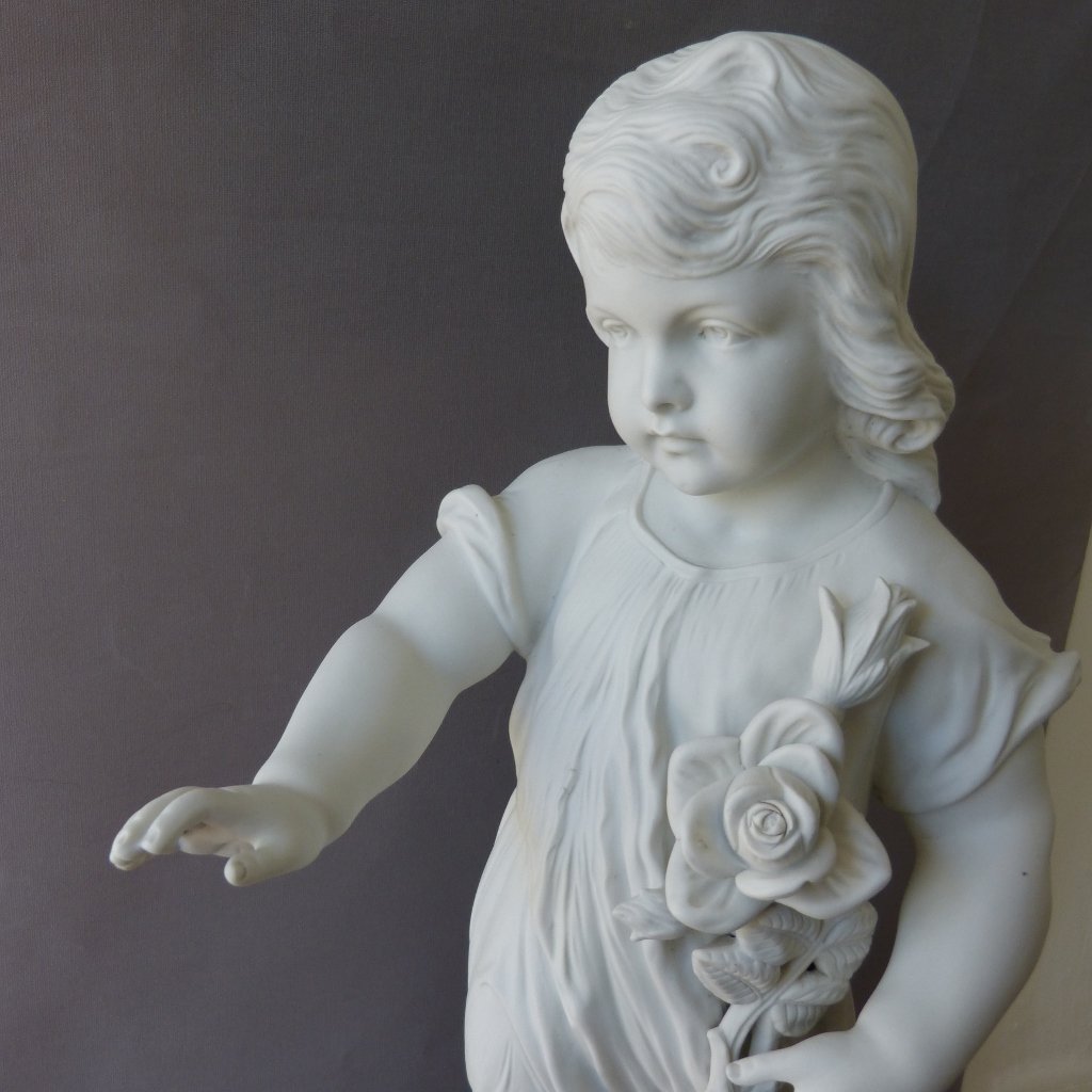 H 56 Cm, Sculpture En Biscuit, l'Enfant à La Rose, époque Début XX ème -photo-1