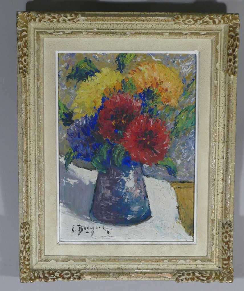Still Life, Bouquet Of Flowers, Oil On Isorel, Signed, Middle Twentieth Time