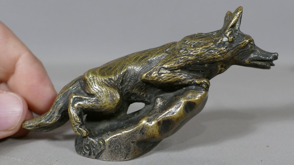 Chien Loup, Bronze Animalier, Mascotte Automobile Signé Henri Payen-photo-3
