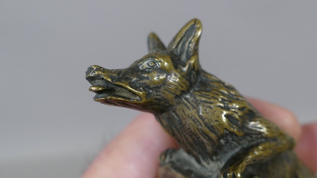 Chien Loup, Bronze Animalier, Mascotte Automobile Signé Henri Payen-photo-3