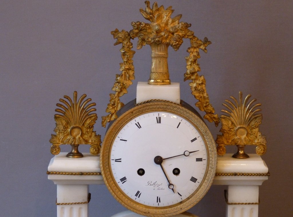 Large Louis XVI Portico Pendulum, Marble And Gilt Bronze, Late 18th Century-photo-2