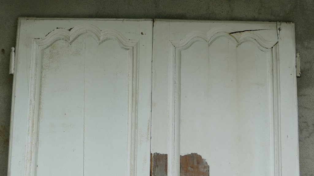 Paire De Grandes Portes De Boiserie En Merisier Peint, époque Louis XV, XVIII ème Siècle-photo-4