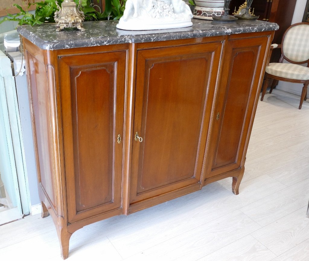 Buffet 3 Doors Height Support Mahogany And Marble, Transition Style, Early Twentieth Time-photo-2