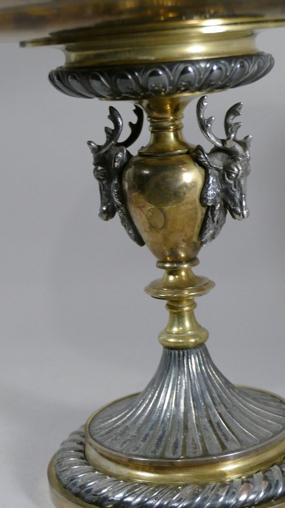 L. Oudry, Centerpiece Or Cup On Pedestal In Silver And Gilded Bronze, Late Nineteenth-photo-3