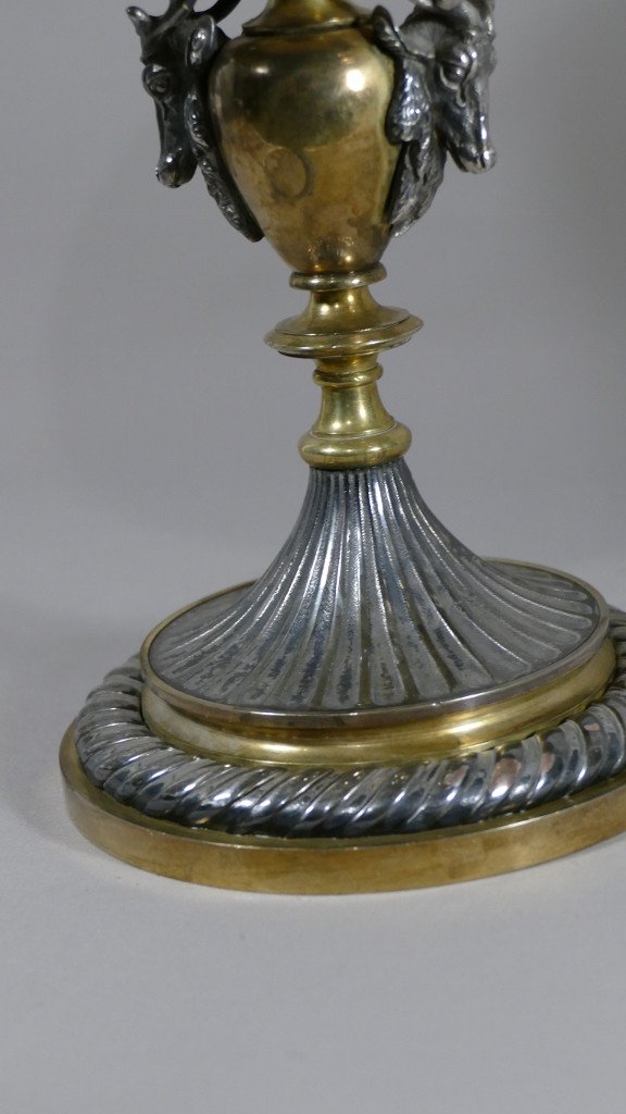 L. Oudry, Centre de Table ou Coupe Sur Piédouche En Bronze Argenté Et Doré, Fin XIX ème -photo-4