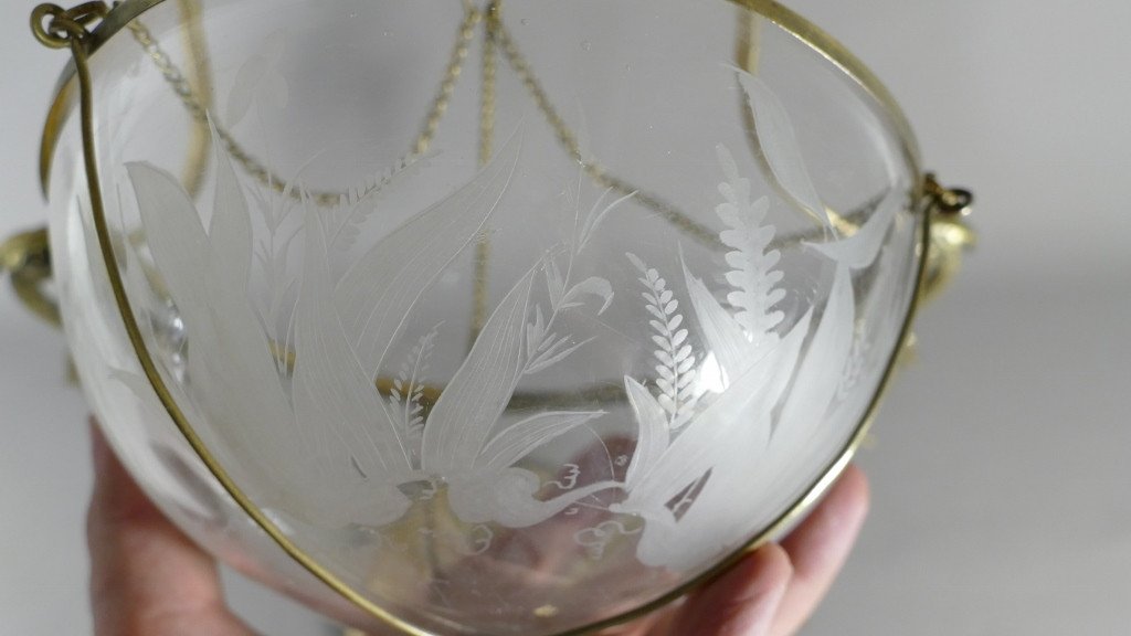 Cup, Centerpiece In Engraved Crystal, Brass And Gilt Bronze, Dragons, Eagle, XIXth Time-photo-3