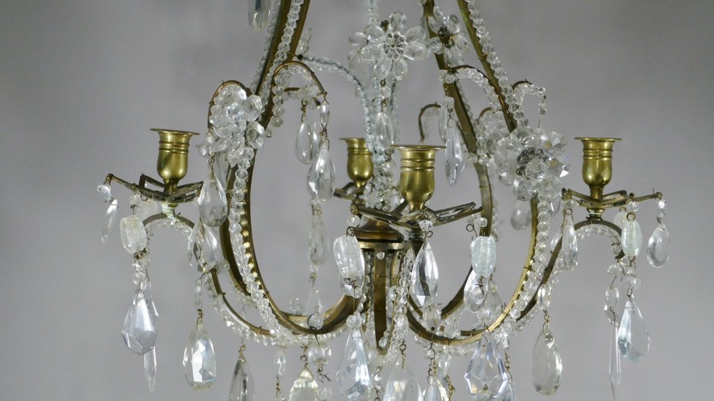 Beaded Cage Chandelier In Bronze, Crystal, In The Taste Of Baguès, XIXth Time-photo-3