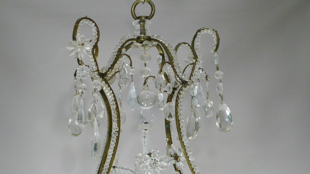 Beaded Cage Chandelier In Bronze, Crystal, In The Taste Of Baguès, XIXth Time-photo-4