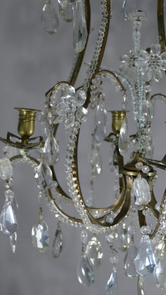 Beaded Cage Chandelier In Bronze, Crystal, In The Taste Of Baguès, XIXth Time-photo-2