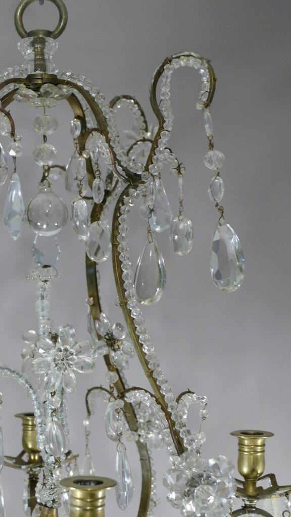 Beaded Cage Chandelier In Bronze, Crystal, In The Taste Of Baguès, XIXth Time-photo-4