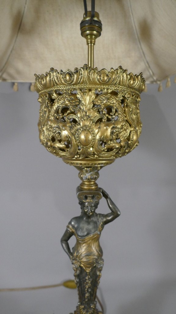 Grande Lampe En Métal, Femme Drapée, époque Fin XIX ème -photo-3