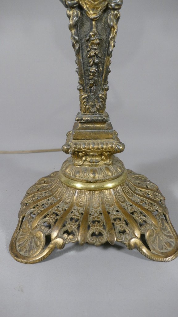 Grande Lampe En Métal, Femme Drapée, époque Fin XIX ème -photo-1