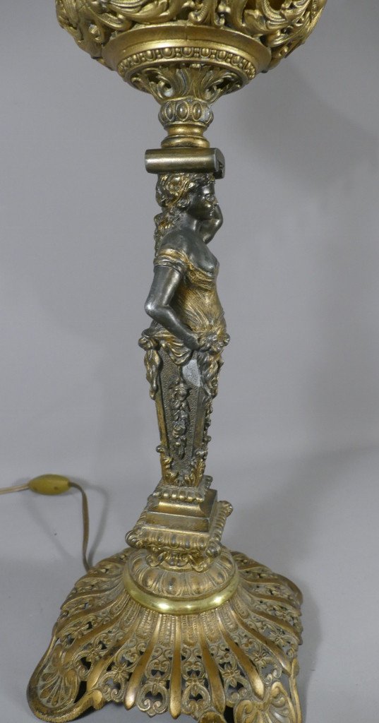 Grande Lampe En Métal, Femme Drapée, époque Fin XIX ème -photo-2