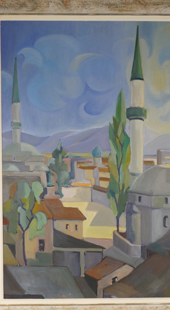 Vue Sur Les Toits De La Mosquée, Huile Sur Toile Signée Lebaud, époque Vers 1950 -photo-2
