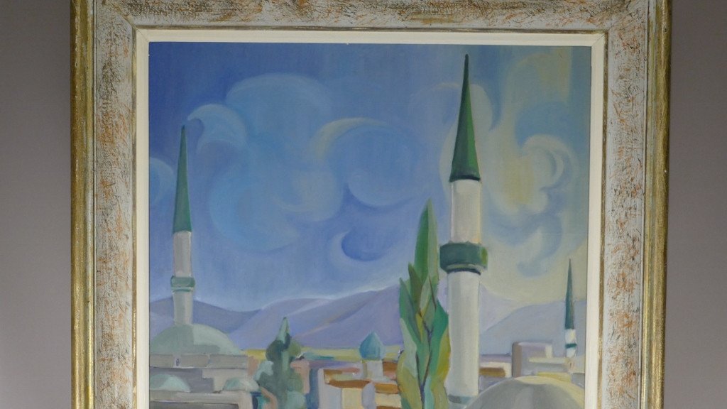 Vue Sur Les Toits De La Mosquée, Huile Sur Toile Signée Lebaud, époque Vers 1950 -photo-1