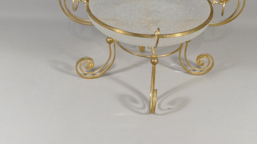 Coupe Centre De Table En Verre Granité Et Bronze Doré, époque Napoléon III-photo-3