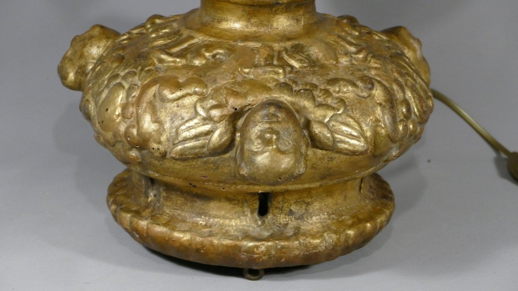 Lampe Aux Angelots En Bois Sculpté Et Doré époque XVIII ème-photo-3