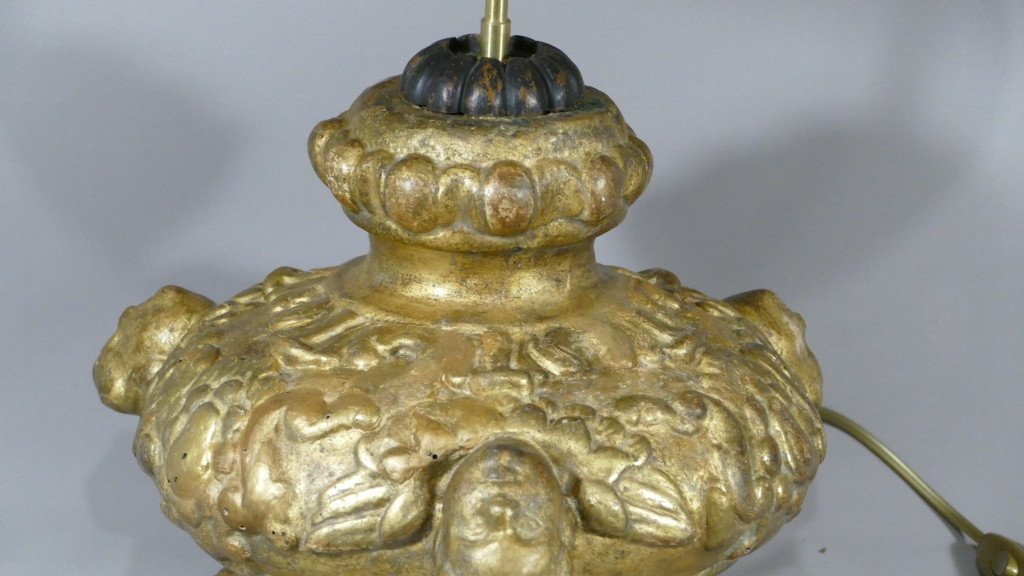 Lampe Aux Angelots En Bois Sculpté Et Doré époque XVIII ème-photo-4