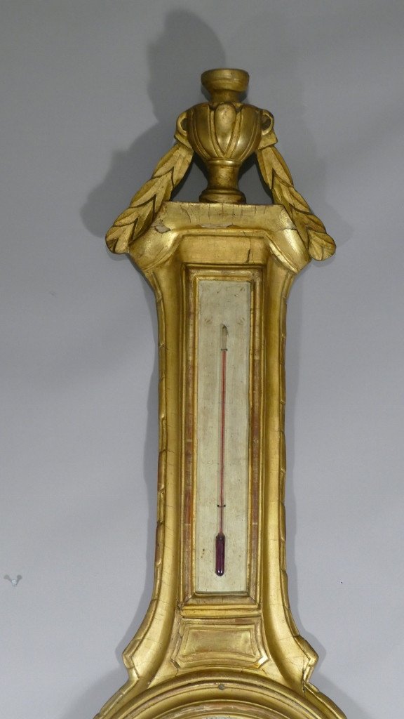 Baromètre Thermomètre Louis XVI En Bois Doré Par Mavero, époque XVIII ème Siècle-photo-3