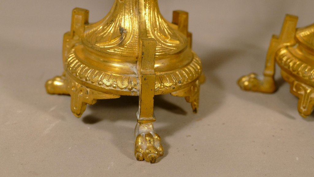 Pair Of Napoleon III Candlesticks In Gilt Bronze With Lion's Paws, XIX-photo-3