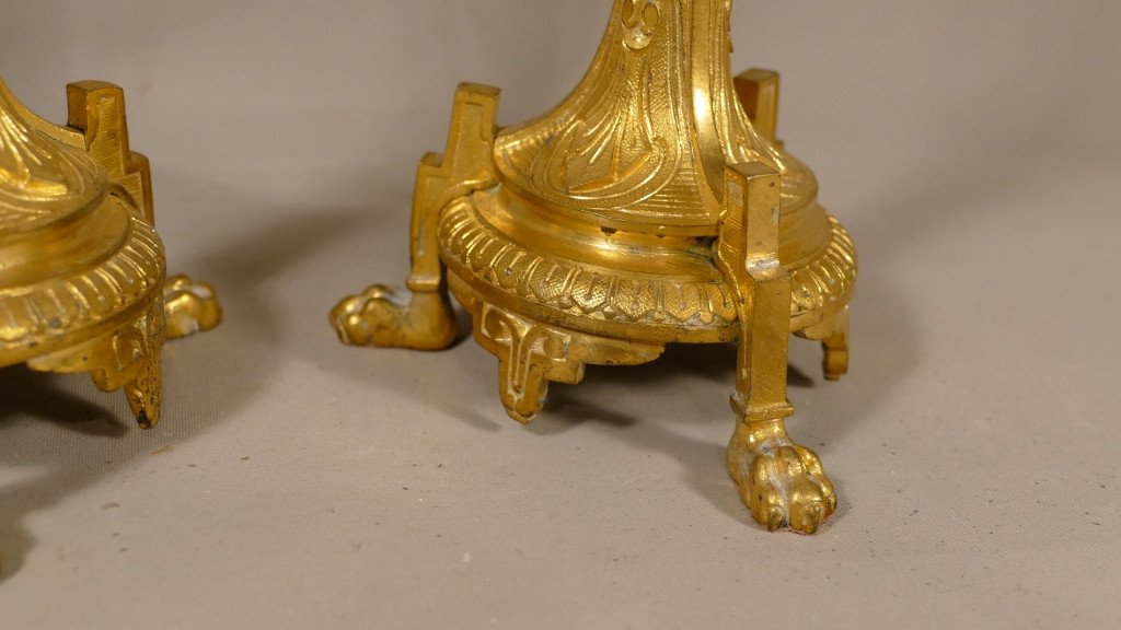 Pair Of Napoleon III Candlesticks In Gilt Bronze With Lion's Paws, XIX-photo-4