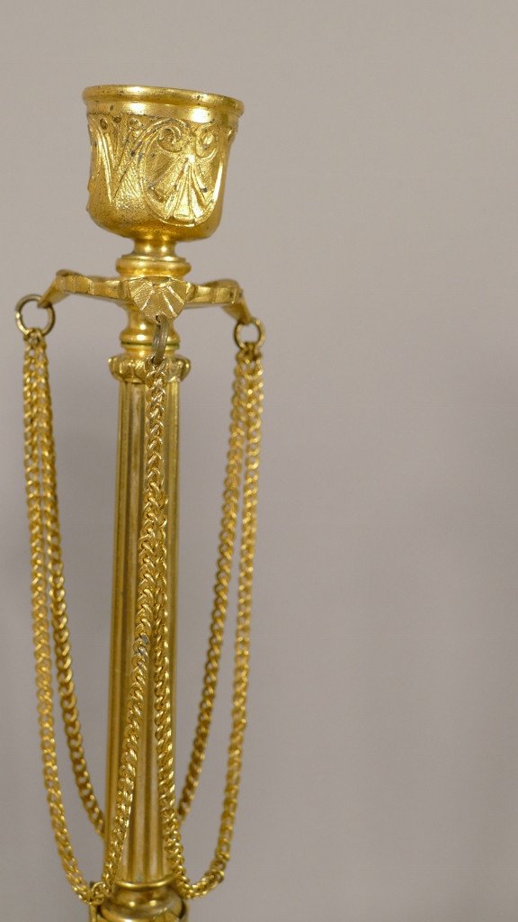 Pair Of Napoleon III Candlesticks In Gilt Bronze With Lion's Paws, XIX-photo-2