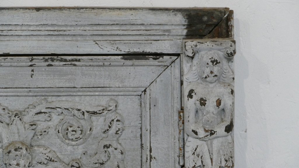 Flemish Closet Front, Patinated Carved Oak, Decorated With Angels, Mermaid And Indians, XVII-photo-2