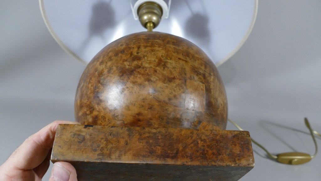 Spherical Amboyna Magnifying Lamp, Around 1925-photo-6