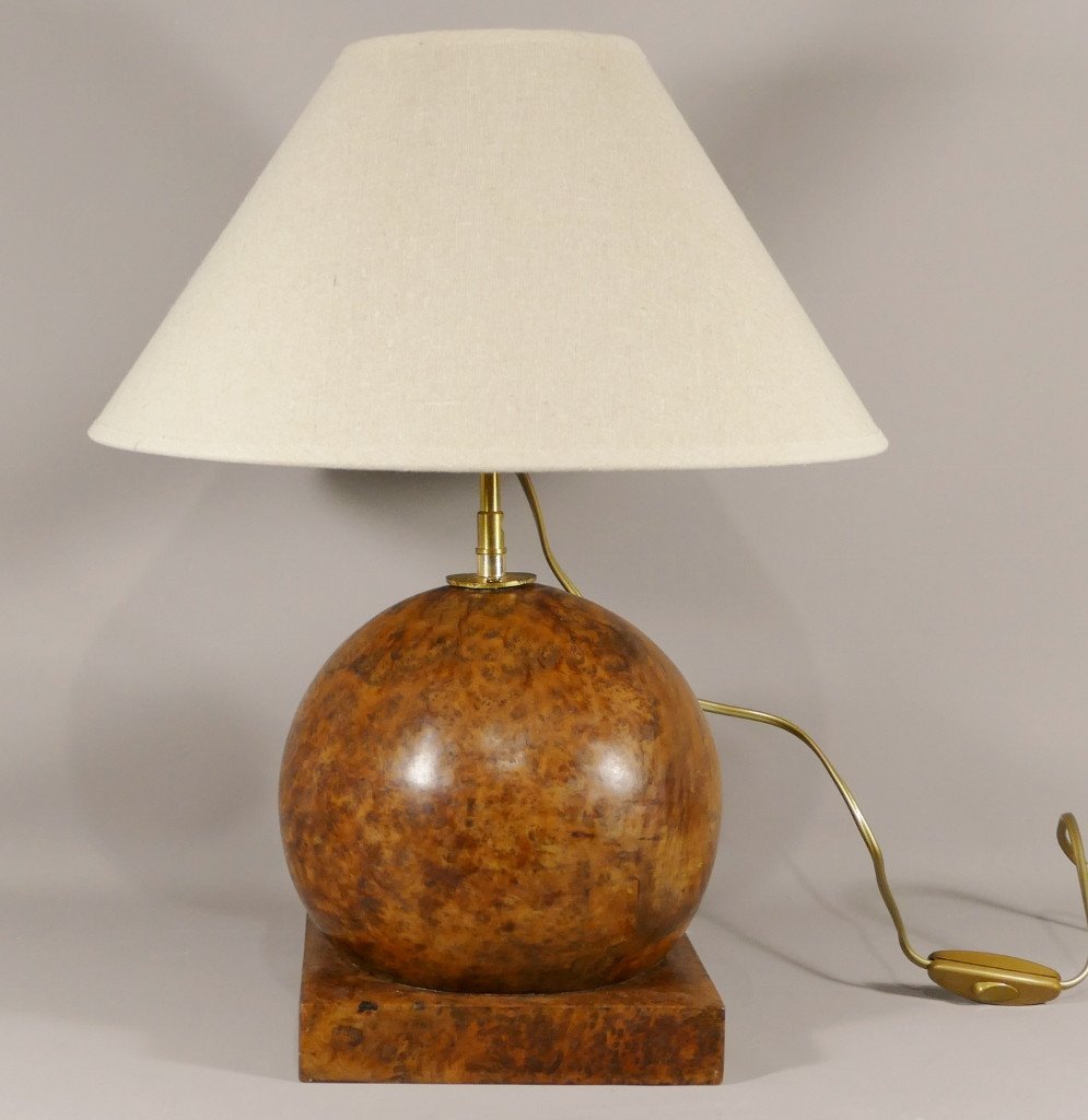 Spherical Amboyna Magnifying Lamp, Around 1925
