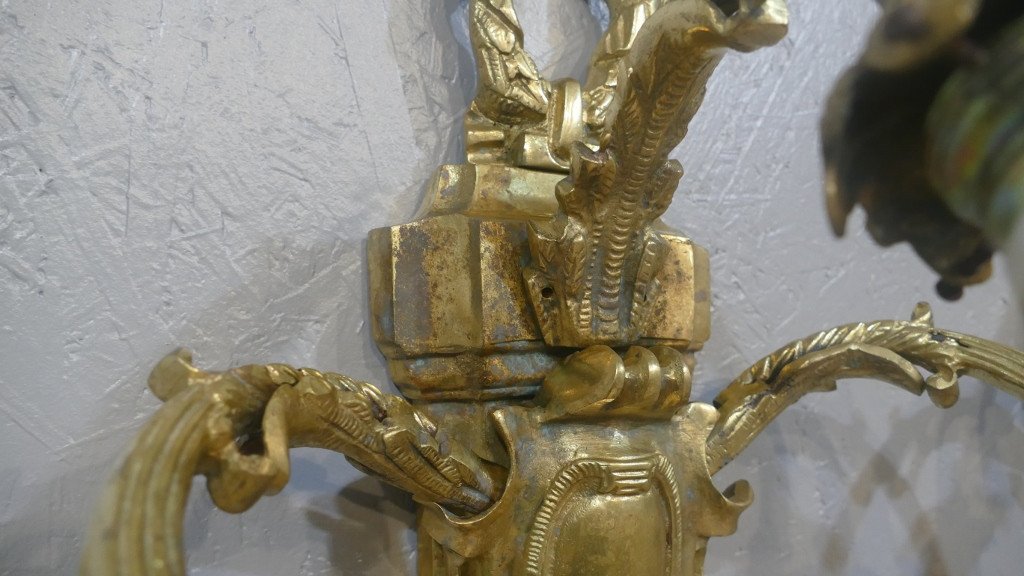 99 Cm! Paire De Très Grandes Appliques De Style Louis XVI En Bronze Doré, époque XX ème-photo-4