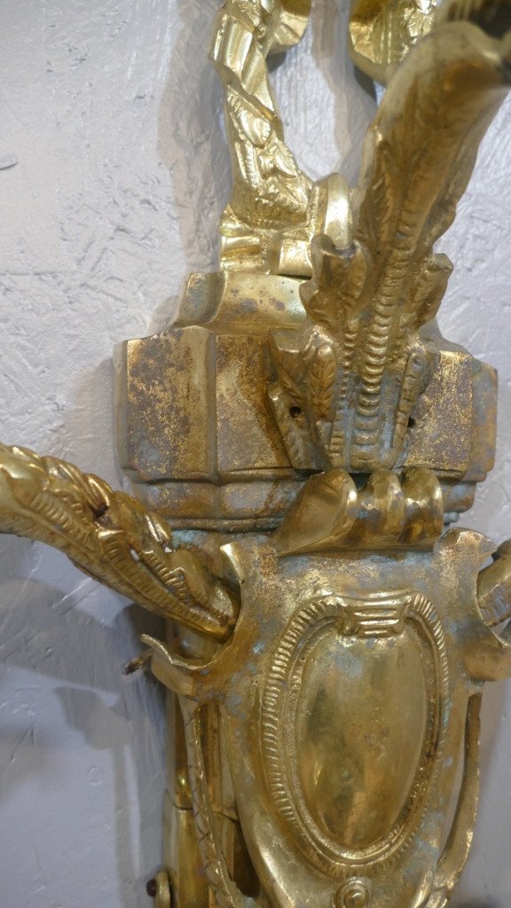 99 Cm! Paire De Très Grandes Appliques De Style Louis XVI En Bronze Doré, époque XX ème-photo-6