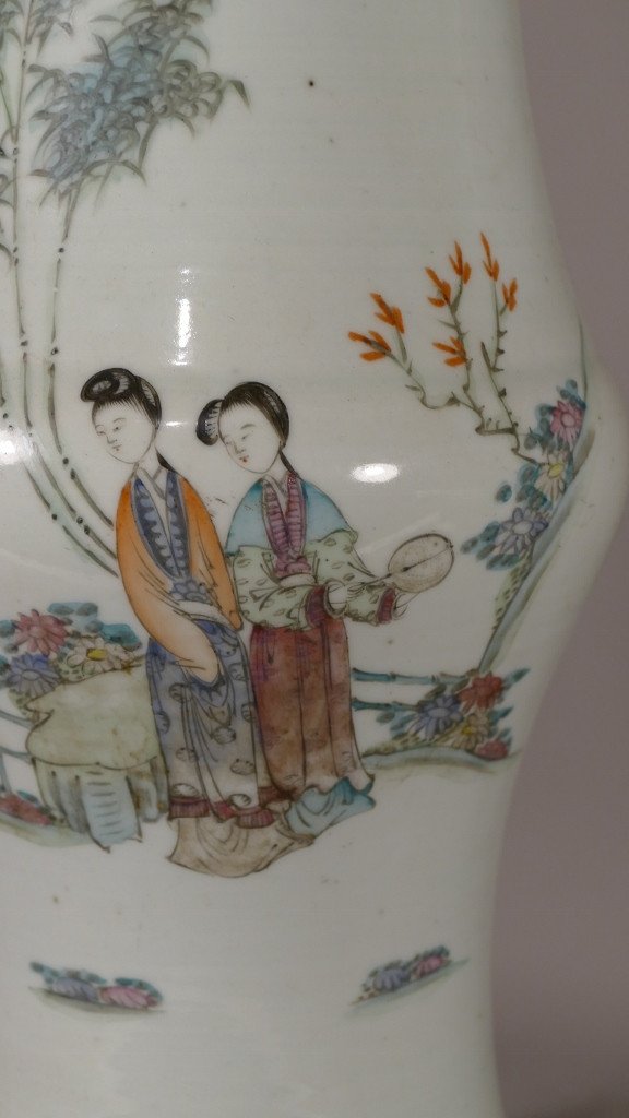 Chinese Porcelain Diabolo Vase Lamp With Characters, Early Twentieth Time-photo-4