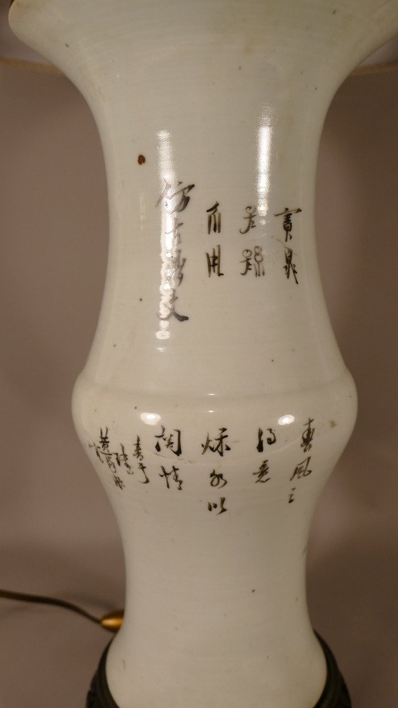 Lampe Vase Diabolo En Porcelaine Chinoise Aux Personnages, époque Début XX ème-photo-2