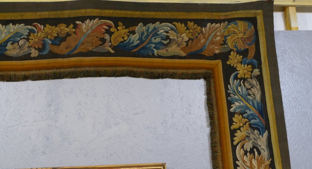 Door In Aubusson Tapestry With Acanthus Leaves, XIXth Century-photo-2