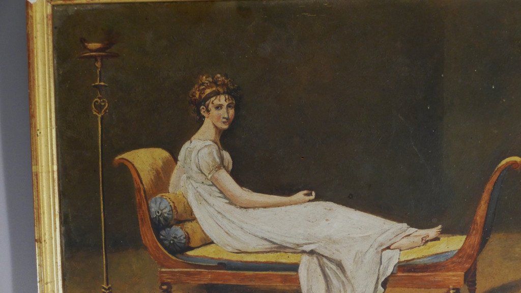 Madame De Recamier After David, Oil On Cardboard Late Nineteenth-photo-2