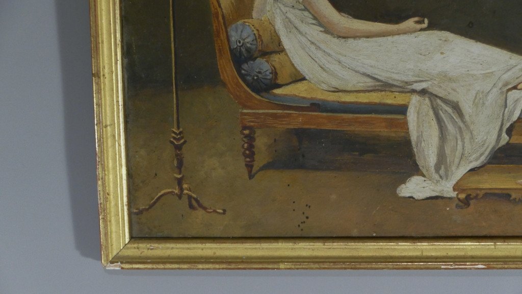 Madame De Recamier d'Après David, Huile Sur Carton Fin XIX ème-photo-4