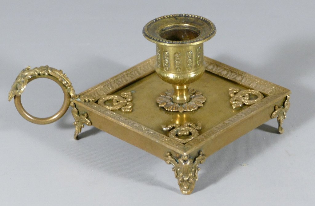 Empire Style Hand Candle Holder Late Nineteenth Century In Bronze And Brass