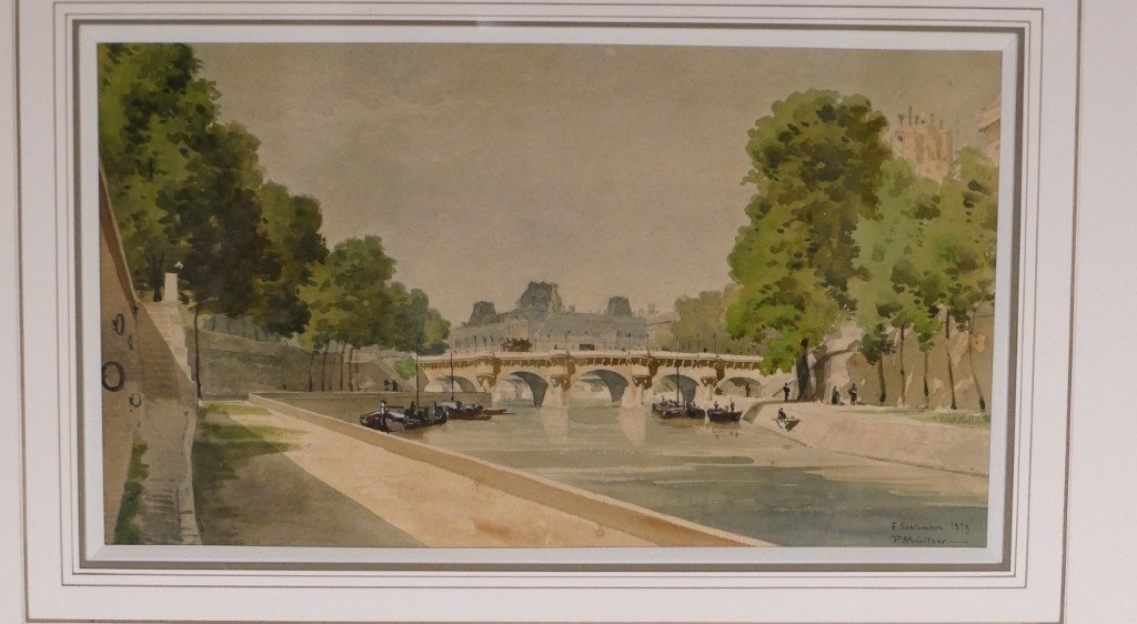 Le Pont Neuf à Paris Vu Du Quai Des Grands Augustins, Aquarelle Datée 1879, Par  Multzer-photo-2