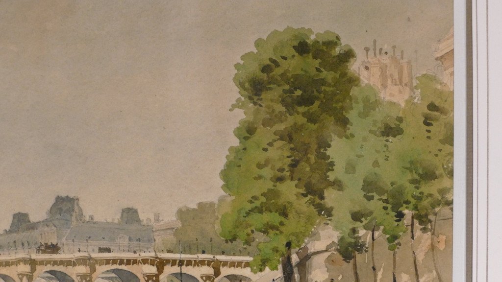 The Pont Neuf In Paris Seen From The Quai Des Grands Augustins, Watercolor Dated 1879, By Multzer-photo-3