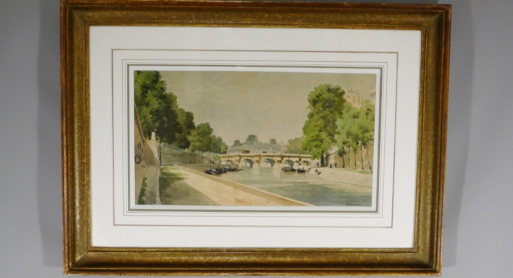 Le Pont Neuf à Paris Vu Du Quai Des Grands Augustins, Aquarelle Datée 1879, Par  Multzer