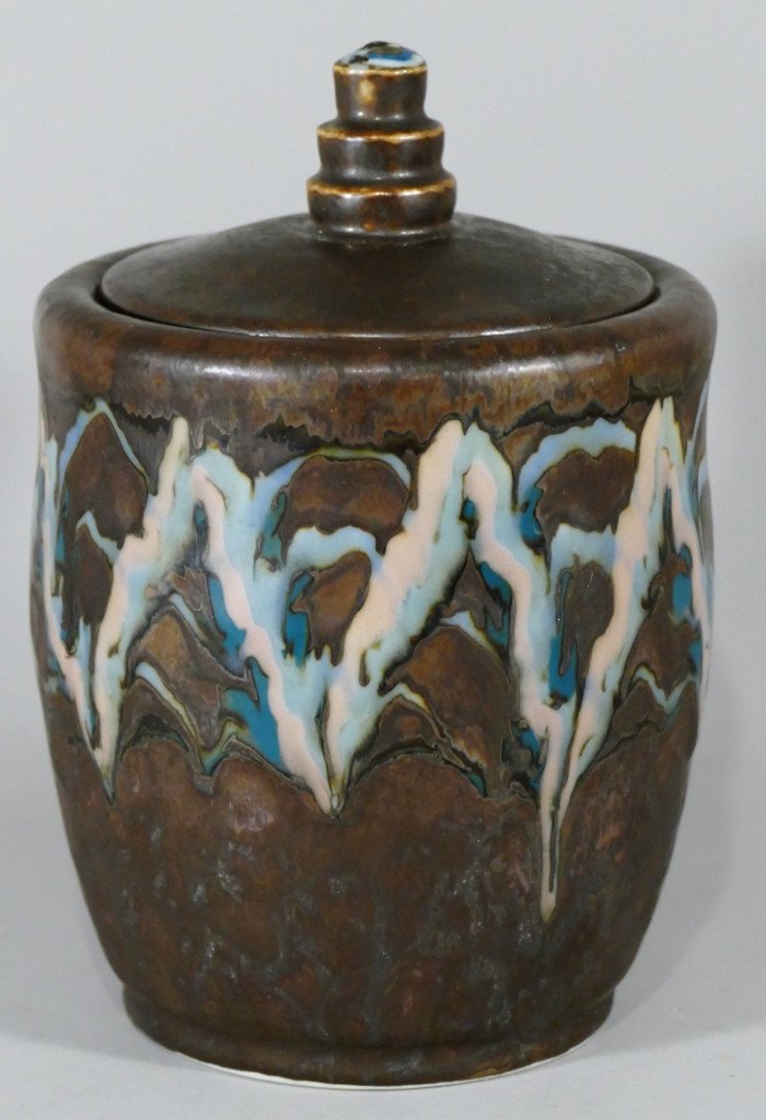 Camille Tharaud, Covered Vase, Art Deco Enameled Porcelain, Circa 1925