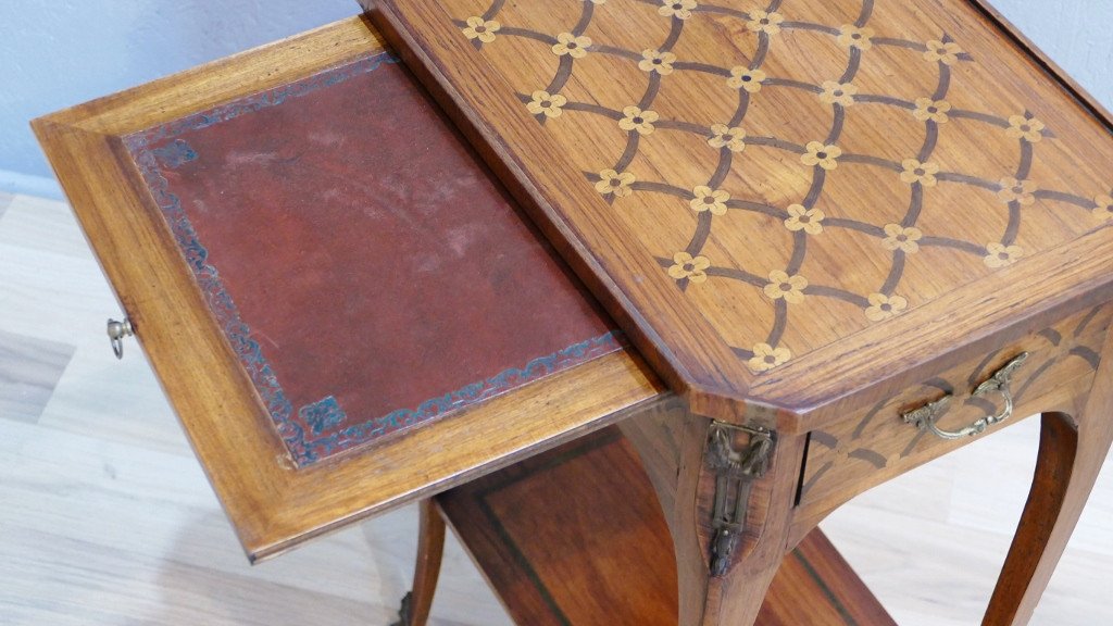 Transition Style Marquetry Side Table, Early Twentieth Time-photo-3